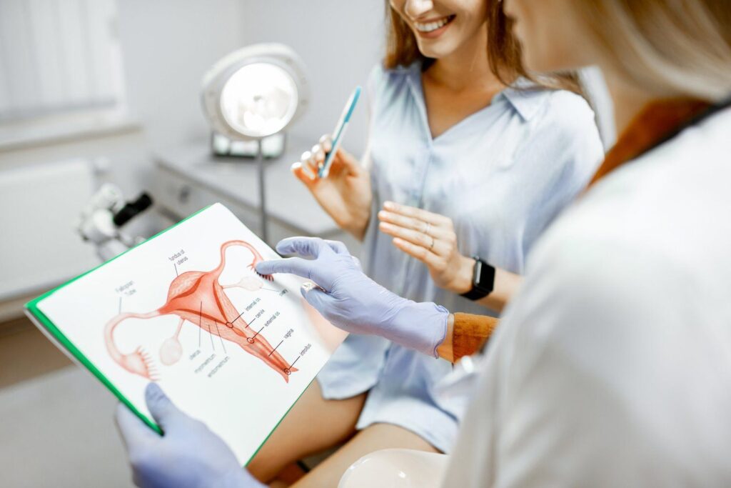 Gynaecologist explaining to patient about Gynaecological check up