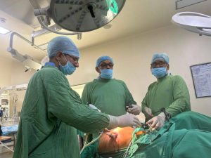 Team of Doctors performing Laparoscopy 